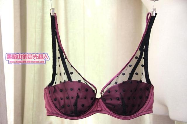Victoria vs thin lace polka dot silks and satins underwear c cup bra set push up