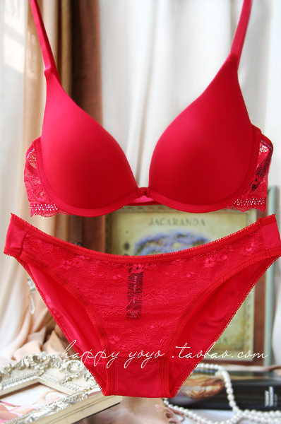 [View Sexy] Deep V-neck push up bra set 70b75b80b red festive married