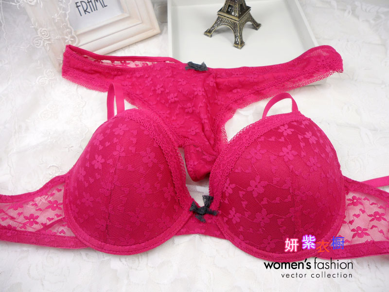 [View Sexy] Full lace bra set sexy bra ultra-thin aesthetic t set