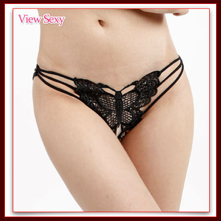 [View Sexy] HOT Sales Free Shipping queer princess lace rhinestone bow deep V-neck sexy panties briefs VSP966