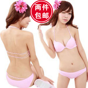 [View Sexy] Solid color seamless push up sexy halter-neck racerback front closure bra formal dress bra set 2