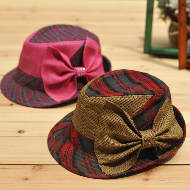 Vimeet exquisite bow cutout jazz hat ,classic check women's summer sun-shading fedoras
