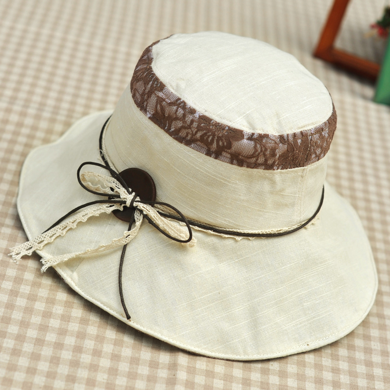 Vimeet  large brim sunbonnet , women's lace wood button hat