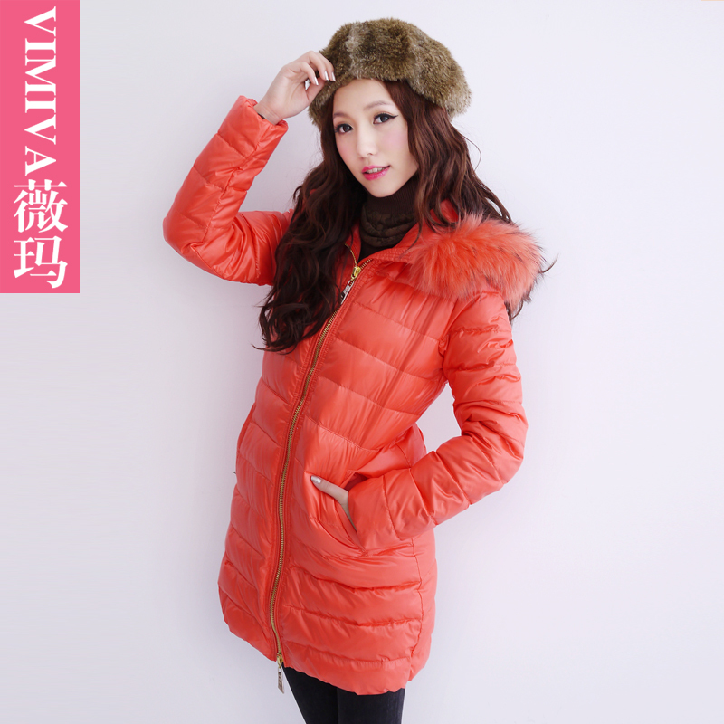 Vimiva medium-long slim with a hood down coat brief solid color down coat female 1320