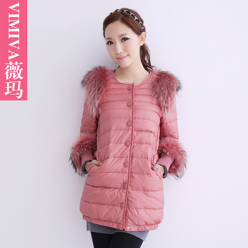 Vimiva raccoon fur patchwork fashion single breasted slim medium-long down coat female 1315