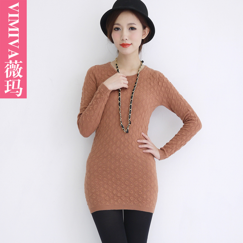 Vimiva slim basic shirt o-neck pleated basic sweater female sweater outerwear