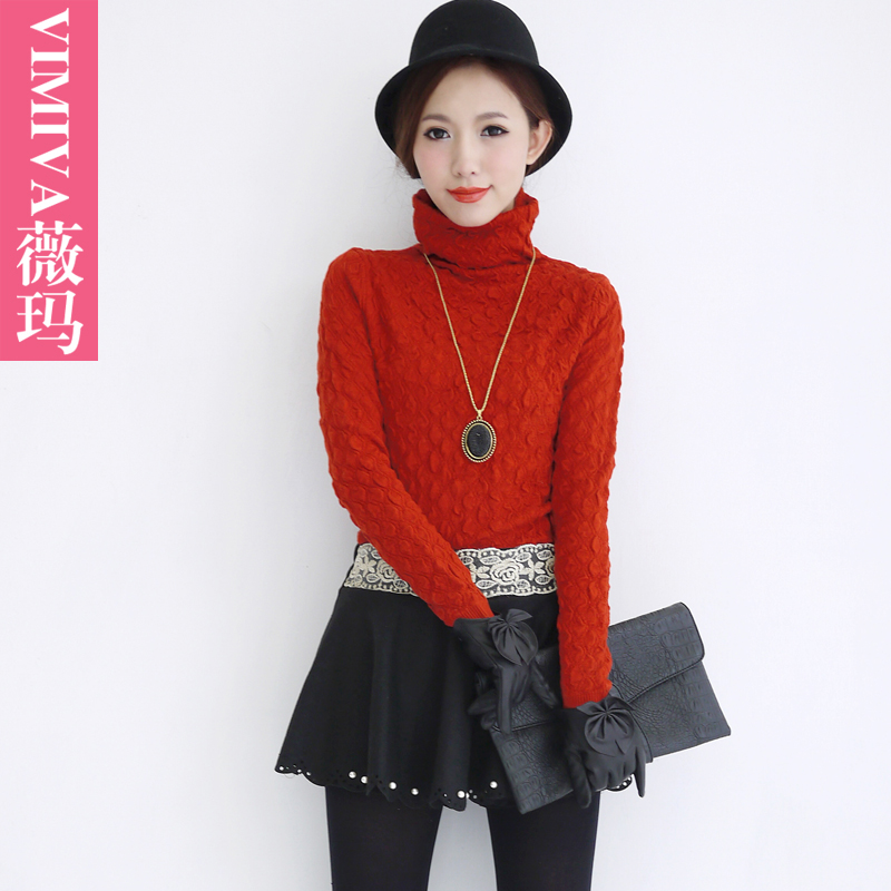 Vimiva slim basic turtleneck shirt pineapple pleated basic sweater female sweater