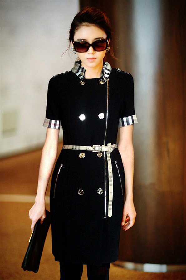 Vingate turn down collar belted short sleeve double breasted zip front women dress/free shipping office lady dress/FZ0810