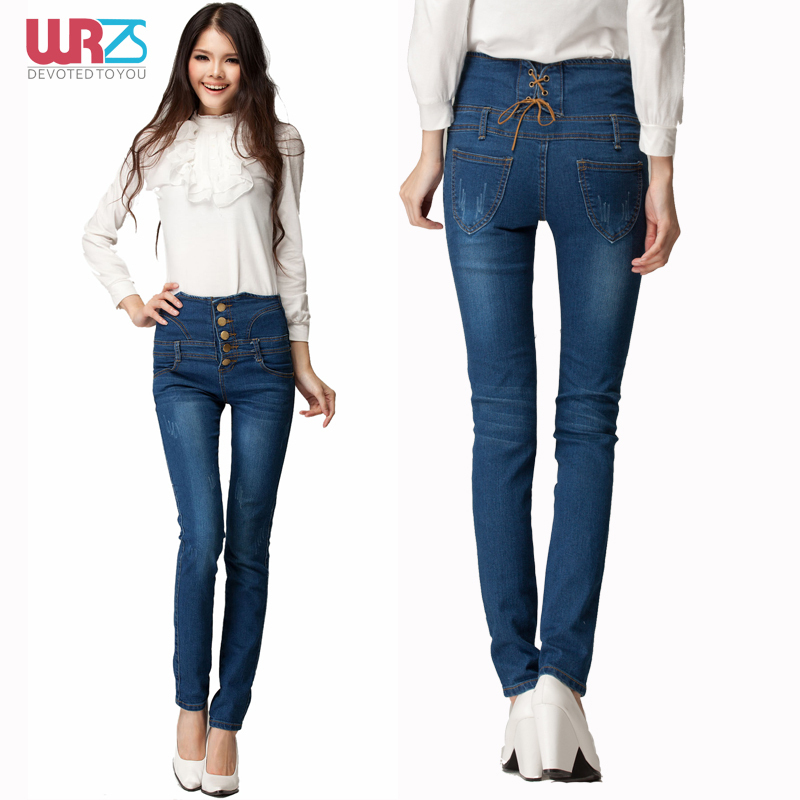 Vintage 100% cotton elastic slim high waist abdomen drawing pencil jeans