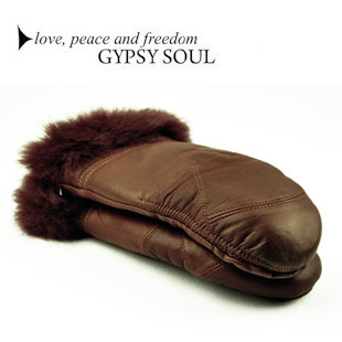 Vintage 2011 winter genuine leather rabbit fur fingerless women's sheepskin gloves thermal gloves