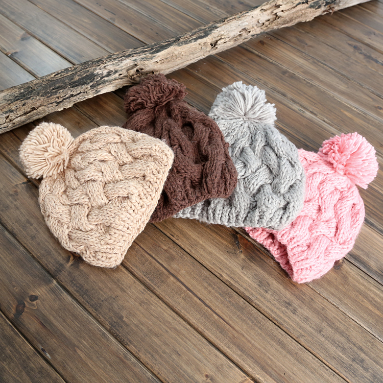 Vintage all-match wool blending handmade knitted hat