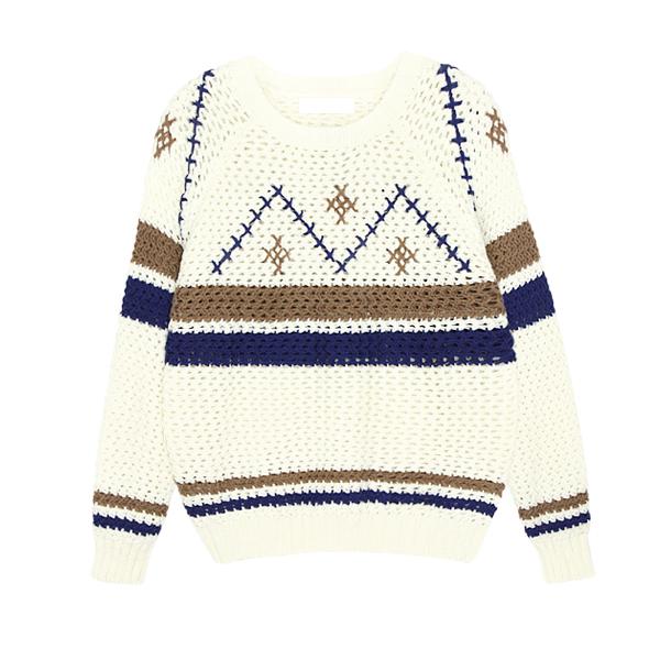 vintage asos decorative pattern o-neck pullover sweater partysu