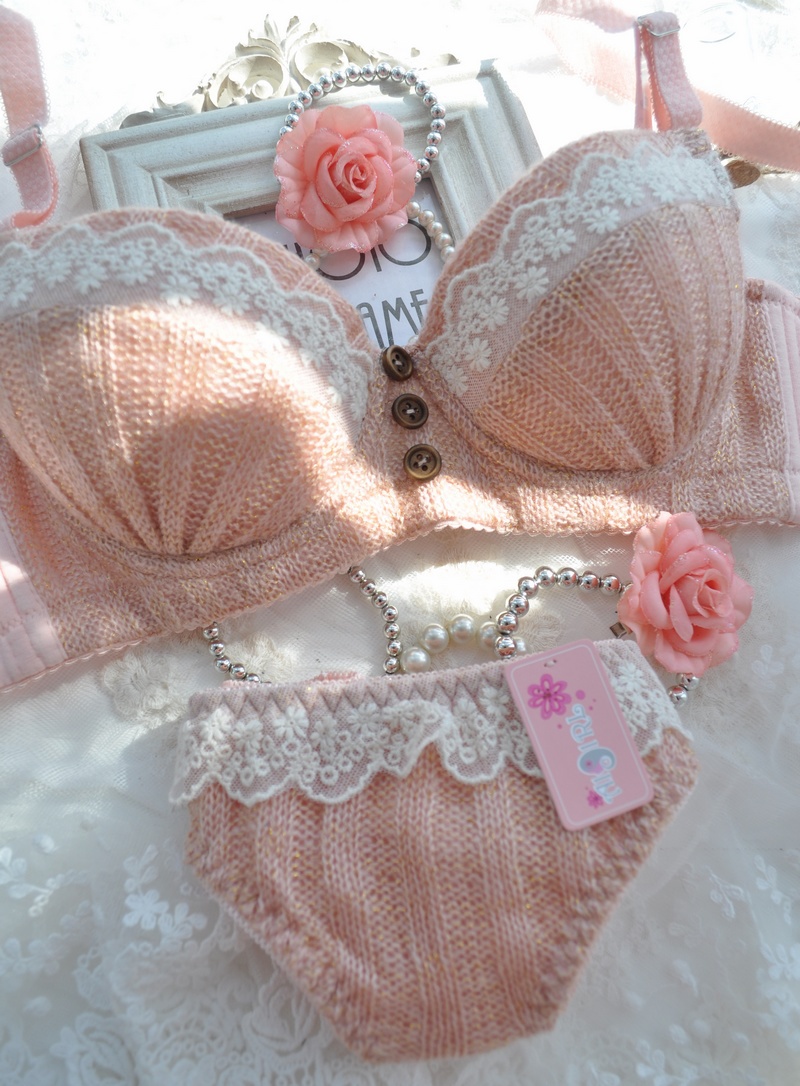 Vintage autumn and winter yarn shaggier single-bra push up lace adjustable side gathering 4 breasted underwear set