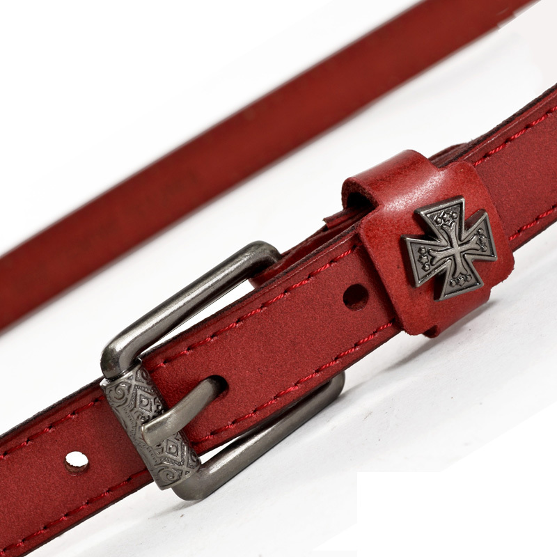 Vintage belt female genuine leather strap genuine leather fashion decoration metal cross women's thin belt np
