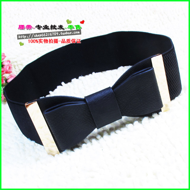 Vintage Bow Elastic Belt  Fashion Black Female Dawn Waistband Belt Cummerbund Leather All-match Decoration  Wide Belt