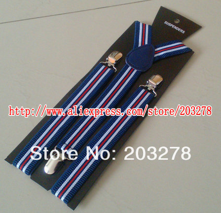 vintage braces suspenders navy white red striped with paper card retail drop shipping