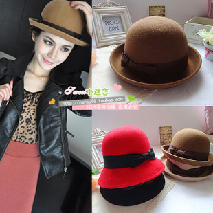 Vintage british style woolen fedoras dome hat bucket hats bow autumn and winter millinery