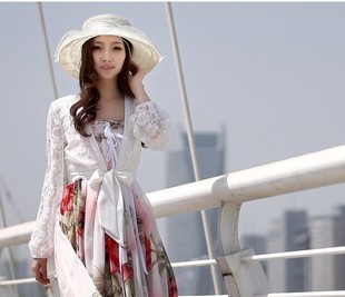 Vintage cape sunscreen shirt lace shirt air conditioning shirt long-sleeve short jacket lacing shrug