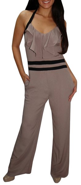 Vintage Clubwear Jumpsuits Classy Affair Taupe Black Pant Sets S8542