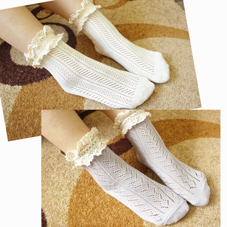 Vintage cutout laciness sock female socks breathable hosiery lace decoration sock