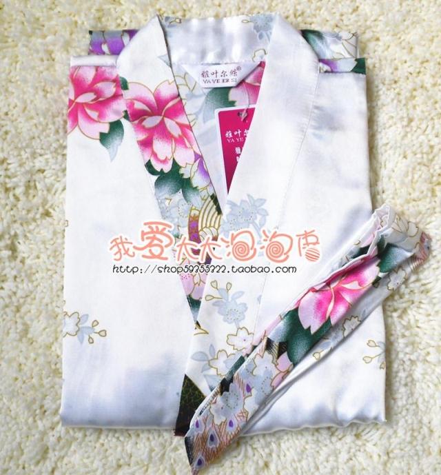 Vintage derlook autumn short-sleeve kimono silk robe bathrobes loose with belt sleepwear