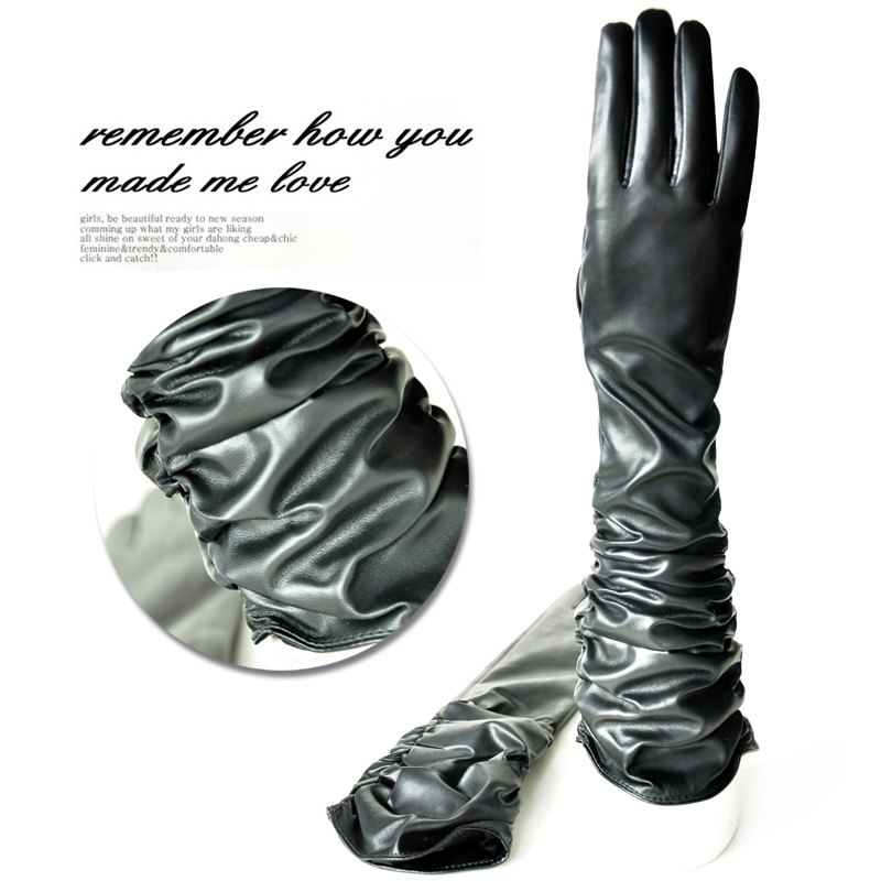 Vintage design women's long leather gloves winter women's female gloves long arm sleeve fashion thermal