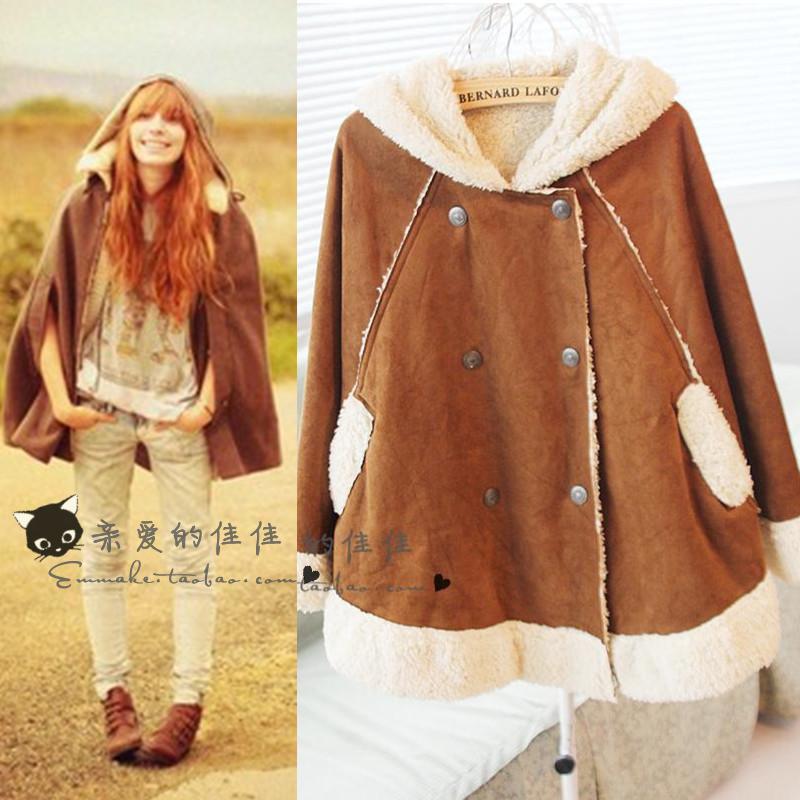 Vintage fashion small fresh suede double breasted chamois cloak