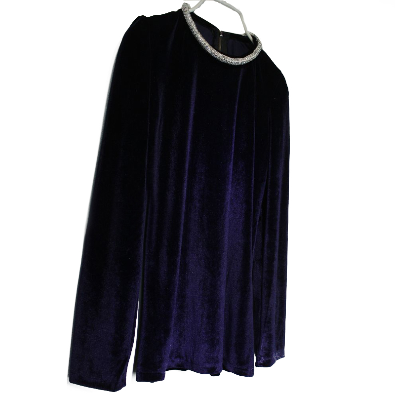 Vintage ! fashion spring velvet top basic shirt handmade beading sweater