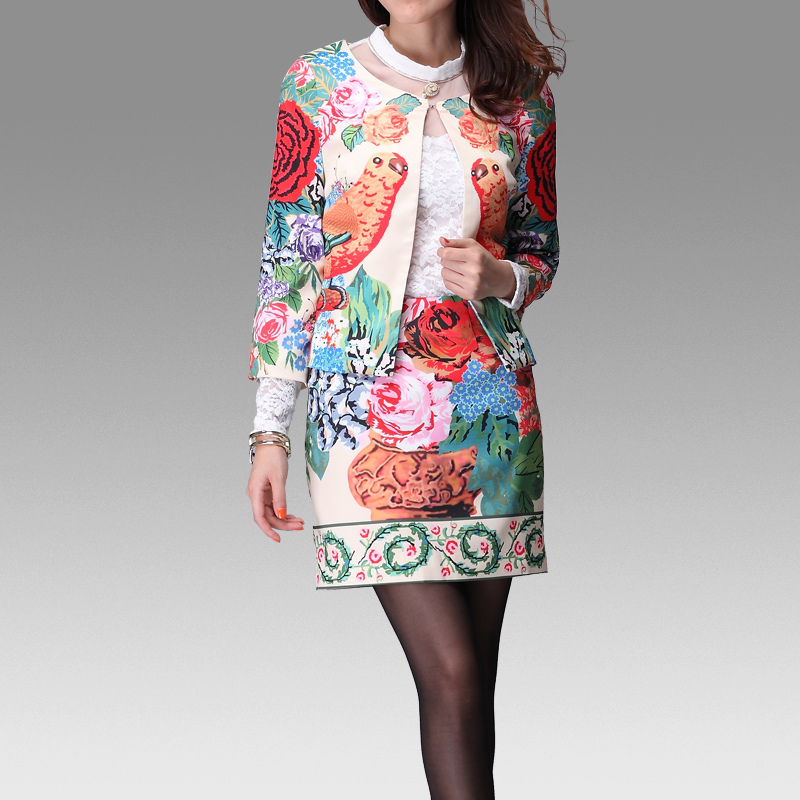Vintage flower printed cloth set one-piece dress professional women's skirt