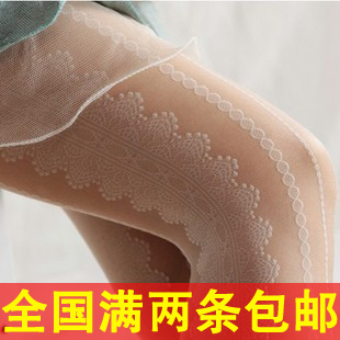 Vintage full lace white laciness pantyhose Women ultra-thin stockings