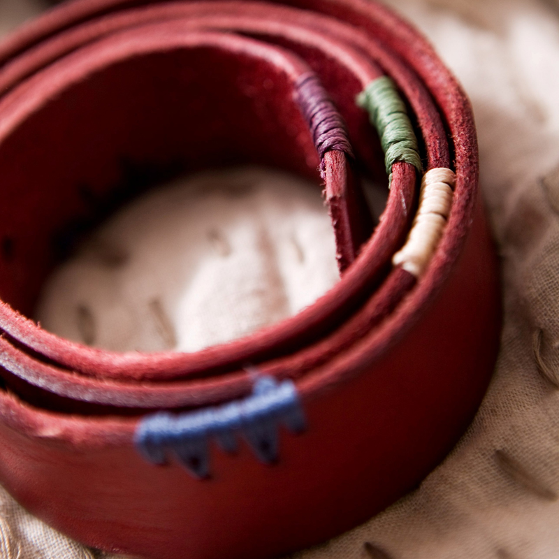 Vintage genuine leather color matching woven thread belt strap