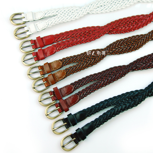 Vintage knitted cowhide genuine leather women's belt cummerbund double buckles casual denim all-match belt 3487