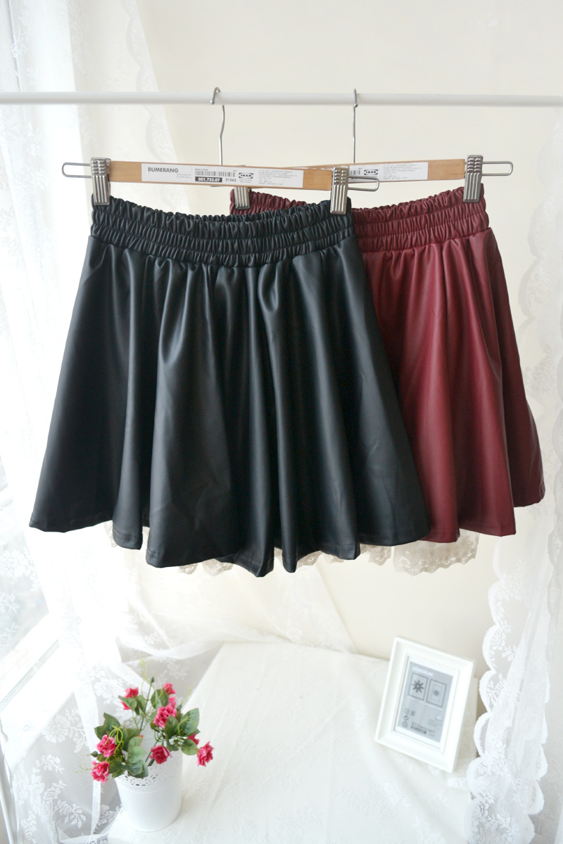 Vintage lace decoration sweep double layer leather short skirt basic skirt elastic waist bust skirt autumn and winter female