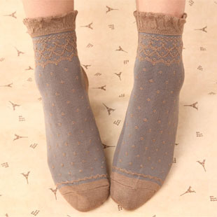 Vintage laciness bubble 100% cotton women's sock dot bamboo fibre socks