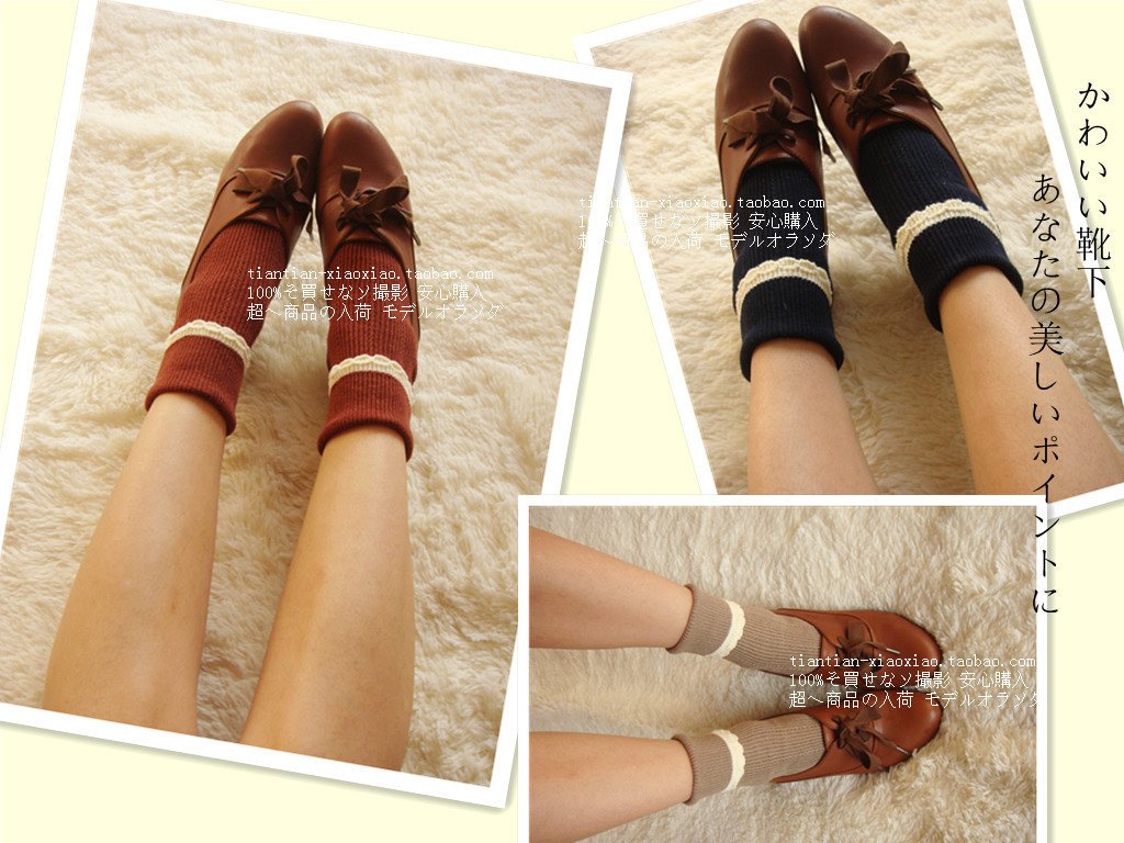 Vintage laciness solid color sock 100% cotton socks female
