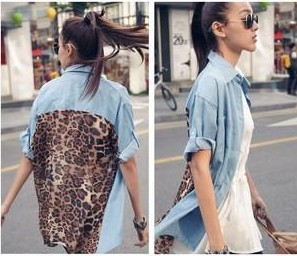 Vintage Leopard Women Sexy Button Shirt Blouse Retro style Denim Chiffon Tops