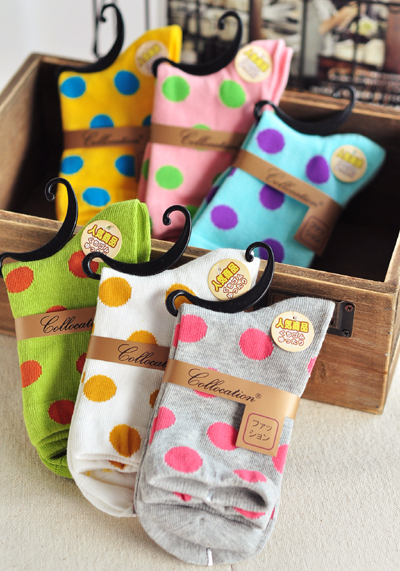 Vintage mix match polka dot socks 100% cotton sock free shipping