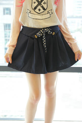 Vintage polka dot lacing high waist culottes shorts female