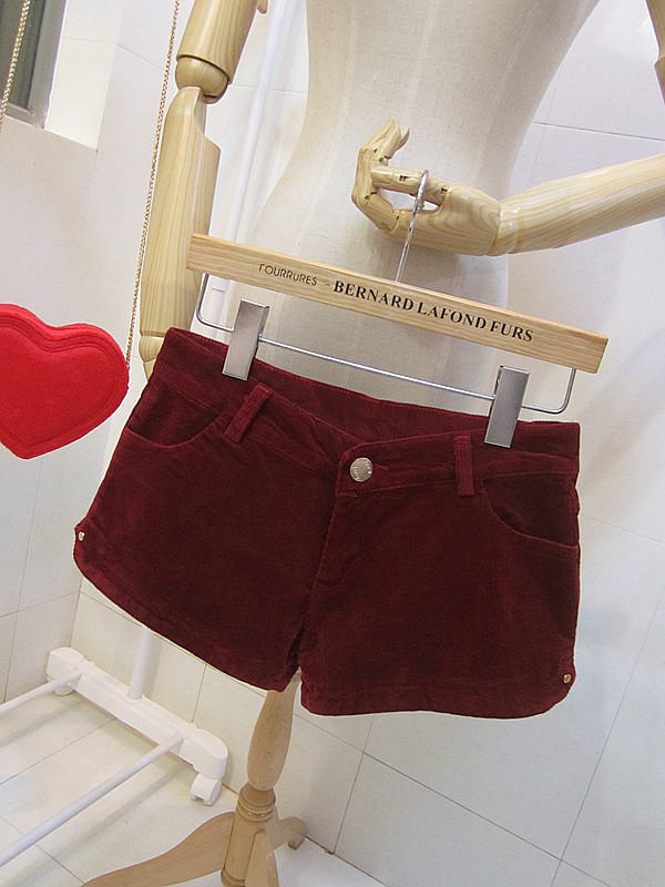 Vintage preppy style thickening slim all-match solid color corduroy basic single-shorts shorts sidepiece rivet