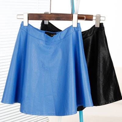Vintage PU high waist expansion skirt leather short skirt bust skirt a Free shipping