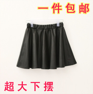 Vintage PU high waist ruffle skirt bust skirt short skirt A - shaped type leather skirt