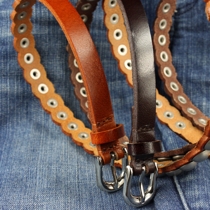 Vintage rivet strap genuine leather Women women's cowhide belt belly chain decoration