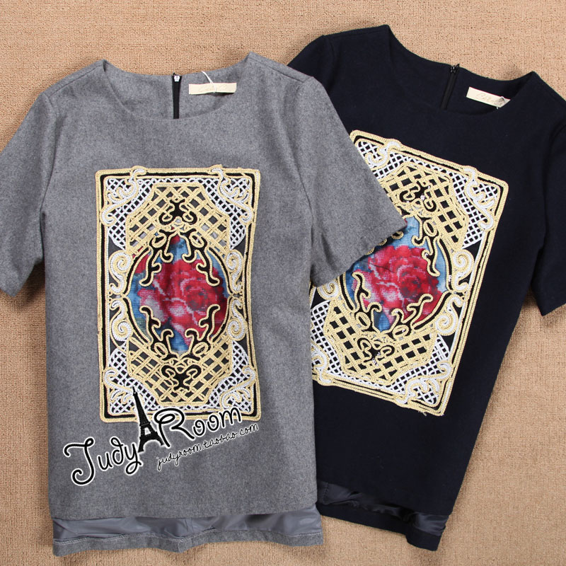 Vintage royal gorgeous liangsi chaplet 2 back zipper national trend short-sleeve woolen top