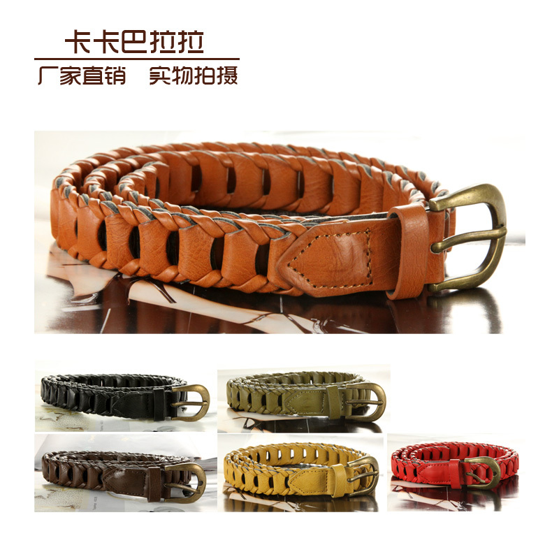 Vintage single-button knitted leather women's strap 9