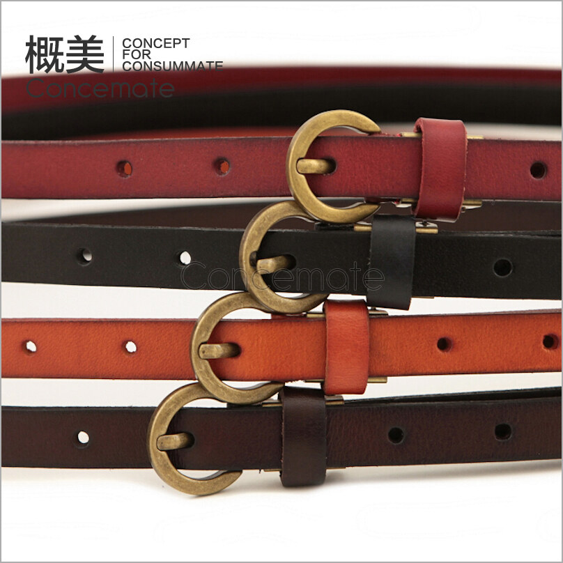 Vintage small buckle genuine leather women's thin belt genuine leather strap fashionable casual all-match c095