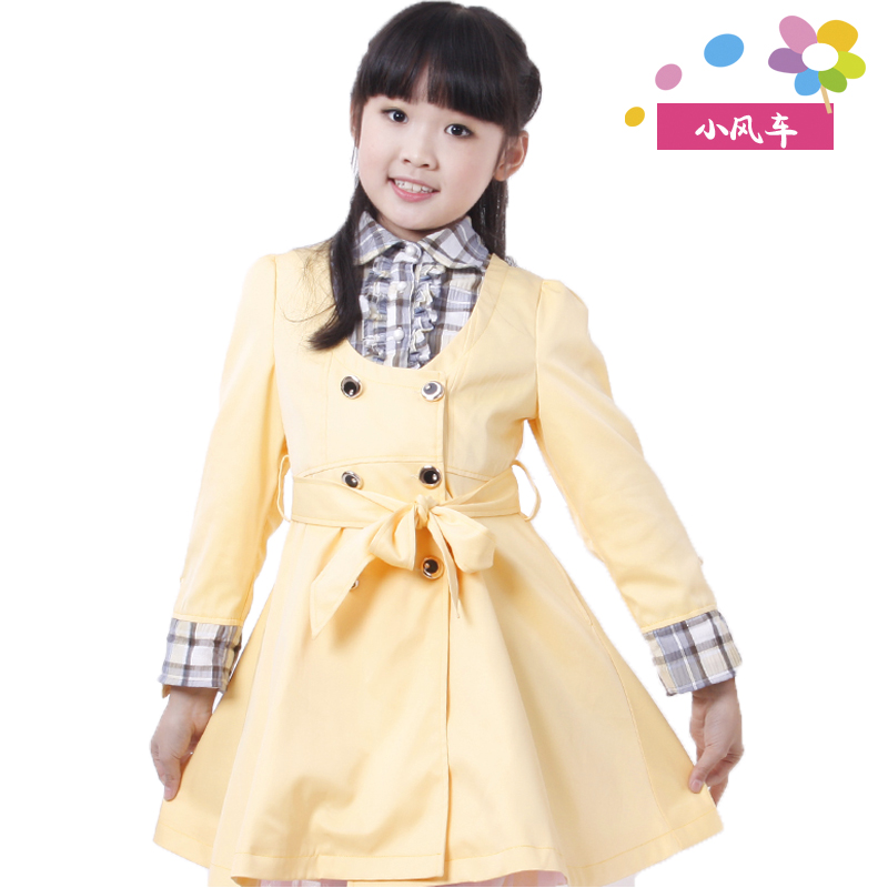 Vintage spring puff sleeve u patchwork female child trench outerwear medium-large 2013 spring clothing