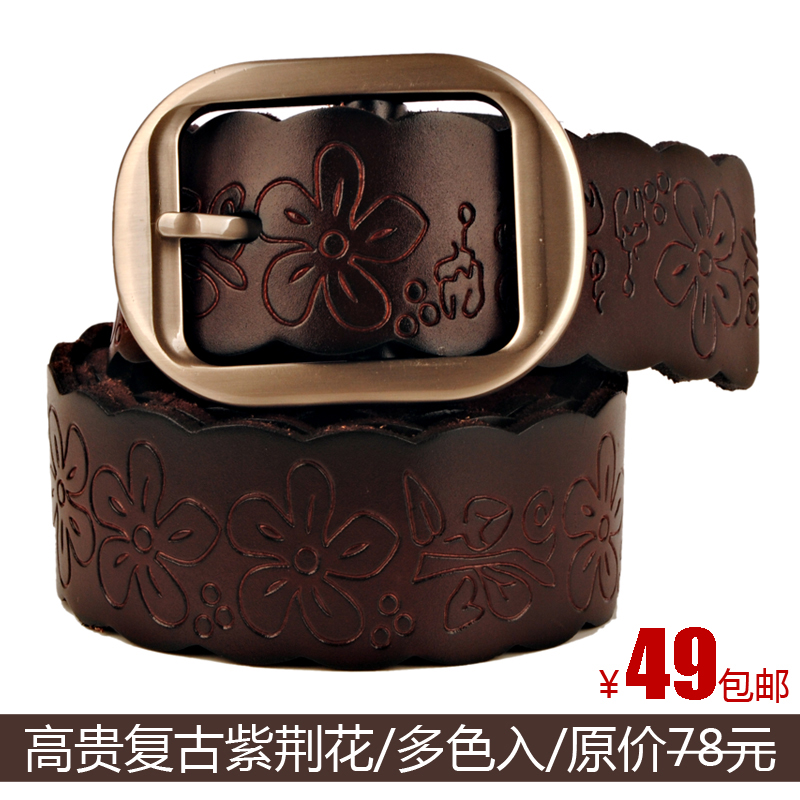 Vintage Strap Genuine Leather Belt Wide Fashion Belt  All-match Flower Women's Free Shipping