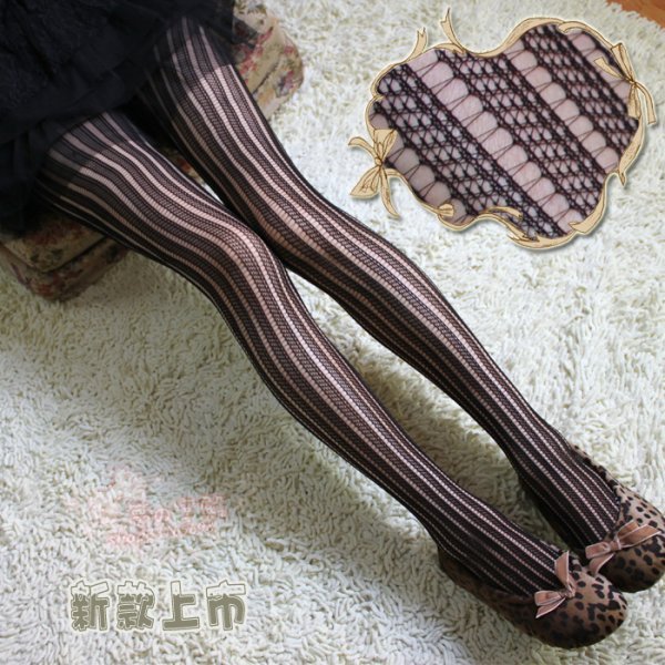 Vintage stripe fishnet stockings velvet pantyhose summer ultra-thin stockings female