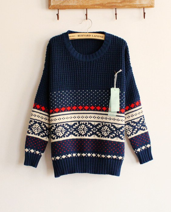 Vintage stripe pullover loose long-sleeve sweater female basic 3