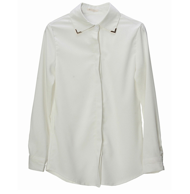 Vintage style chiffon blouse with Shining H shape Sequined on Collar points